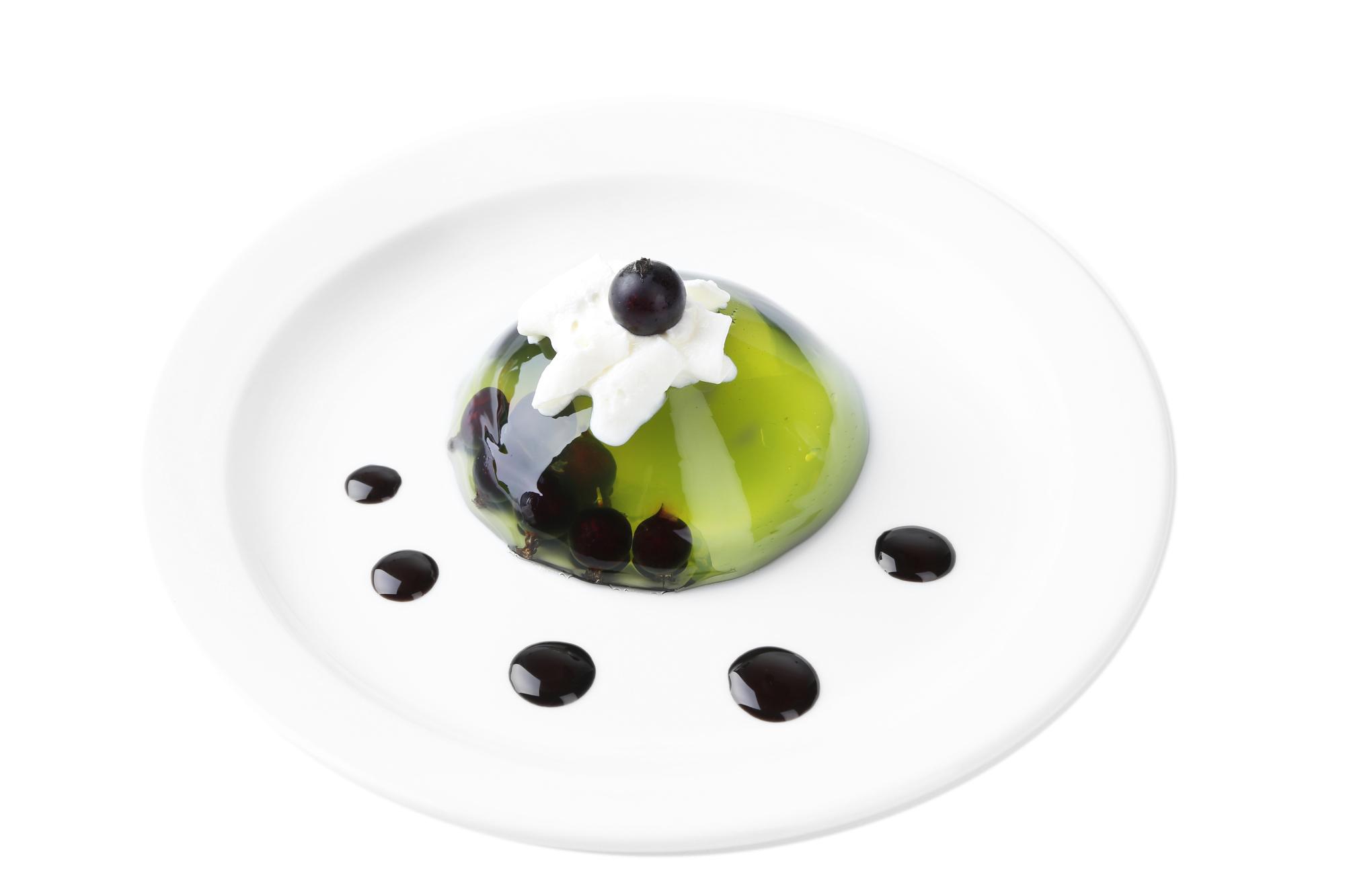 Plated dish with geometric garnish